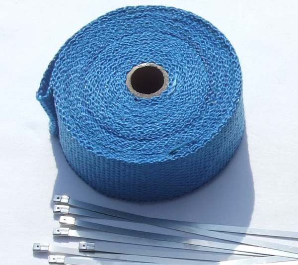 Auspuff Hitzeschutzband blau Keramik 10 Meter + 10 Kabelbinder, Downpipe /  Vorkatersatzrohr, Astra G